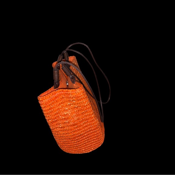 Wheat Straw Orange Bohemian Style Bucket Shoulder Bag - Picture 4 of 16
